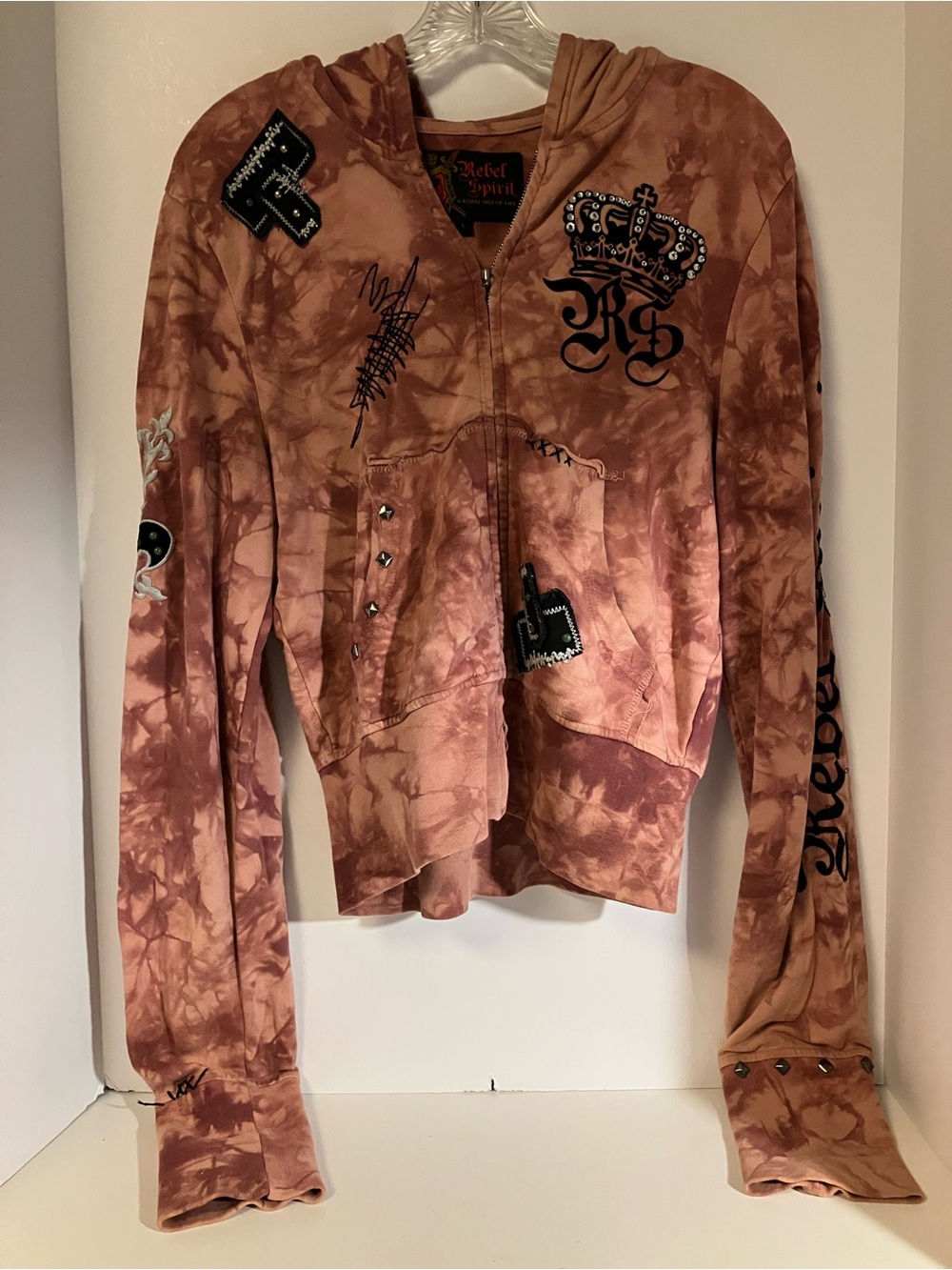 Rebel Spirit Women's Rust-Tan Tie-Dye Studded Zip Hoodie
